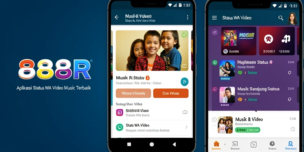 Tampilan antarmuka aplikasi 888R dengan koleksi video Status WA.
