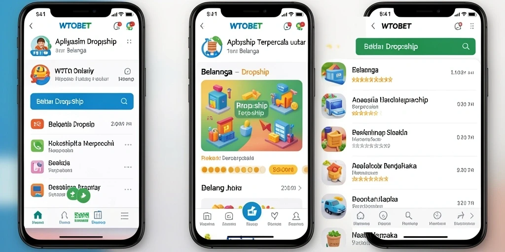 Tampilan utama aplikasi WTOBET dengan fungsi dropship yang intuitif.